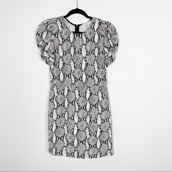 A.L.C. Brinley Snake Printed Short Sleeve Puff Mini Dress Casual Cocktail Party - Picture 2 of 7